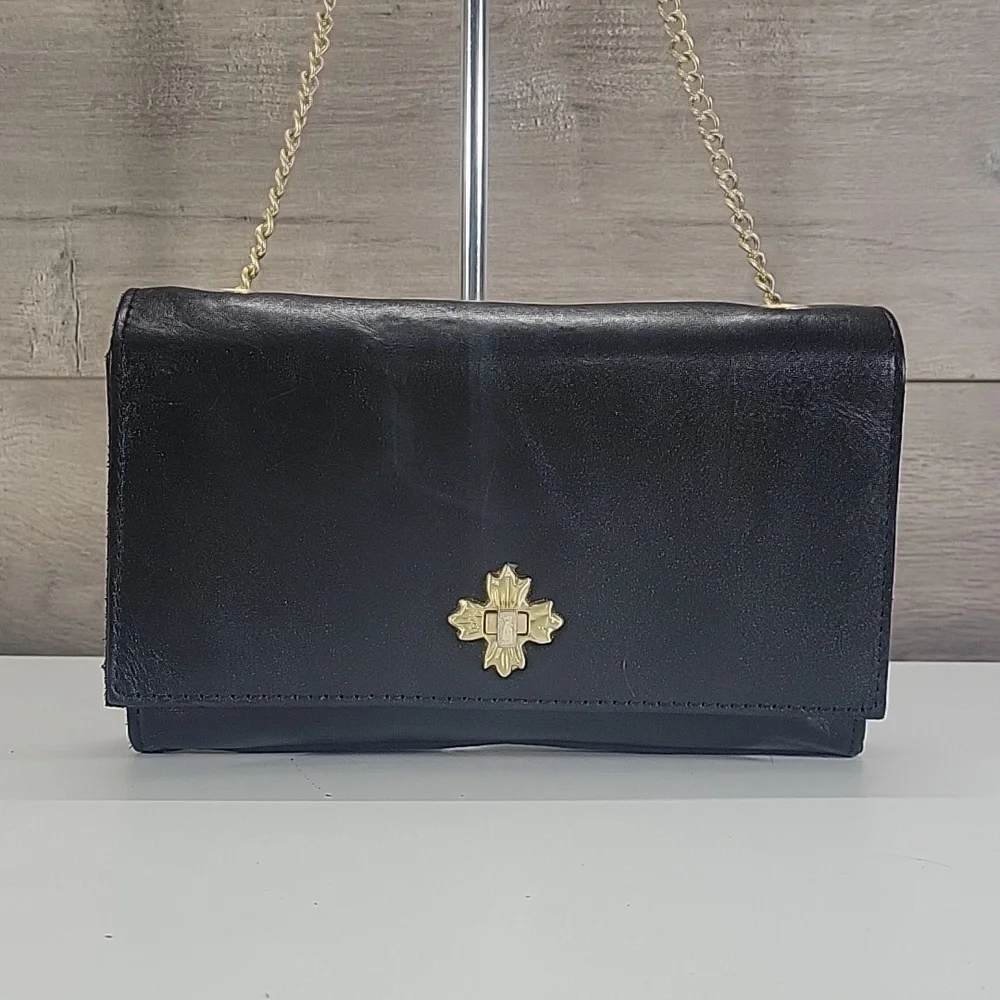 Patricia Nash Black Leather Chain-Shoulder Crossbody Shoulder Bag